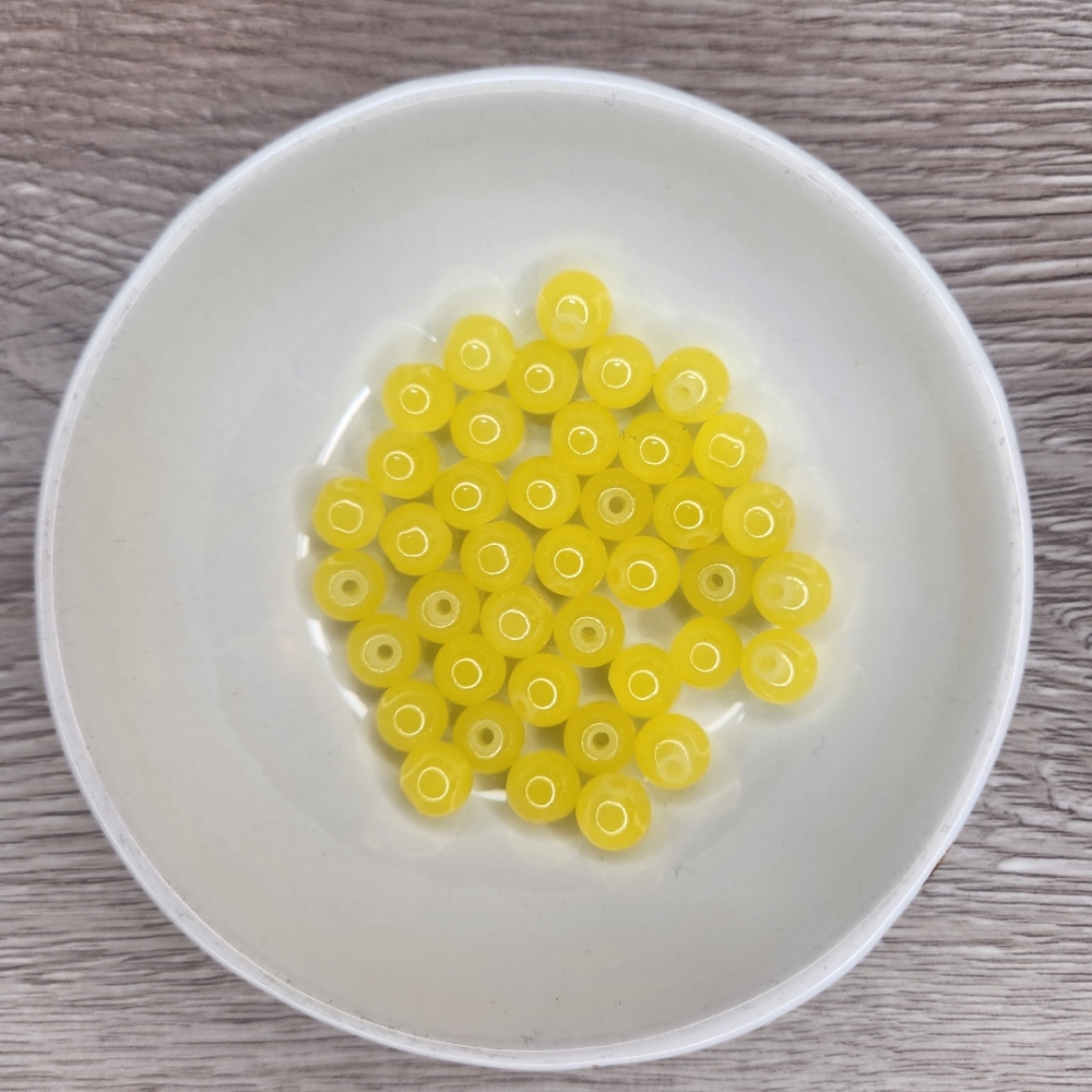 Bright Yellow Glass Beads 8mm Round 40 Bead Count #56